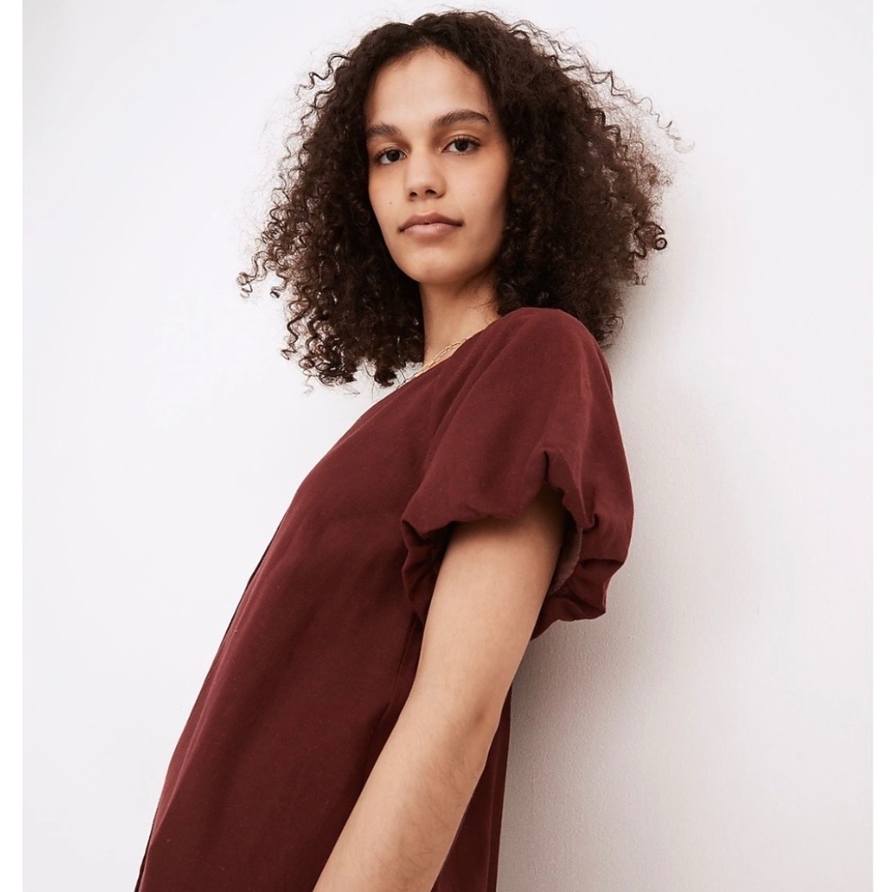 NWT Madewell Responsible Bubble Sleeve Button Front Midi Dress - Picture 8 of 9